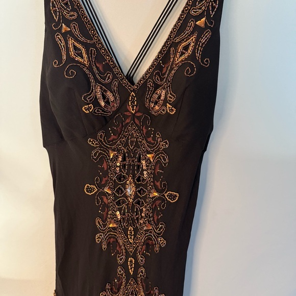 EUC Cache Silk Beaded Maxi Dress | Size 4 | Black Bronze Boho - Picture 7 of 14